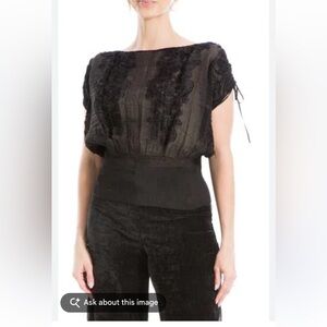 Max Studio Black Sheer Embroidered Waistband Blouse